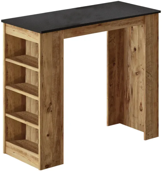 NORDVÄRK ST1 barbord, med 3 hyller - naturlig og svart melamin (120x51.6)