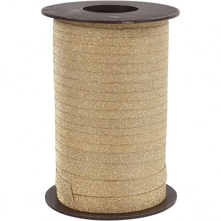 Gavebånd, gull, B: 10 mm, glitter, 100 m/ 1 rl.