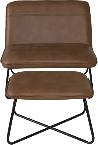 VENTURE DESIGN X lenestol med fotskammel - brun PU og svart jern