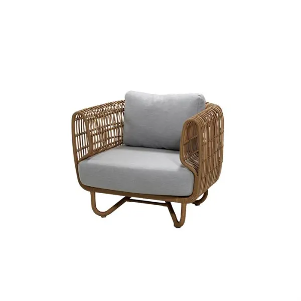 Cane-Line Nest loungestol - Naturlig med grå pute