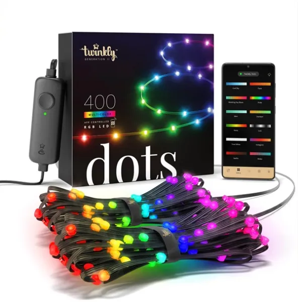 Twinkly Dots - 400 App-styrte RGB LED-lys. 20 meter. Svart kabel.