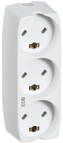 LK Grenuttak med 3 rektangulære støpsler EDB 2-polet med jord, hvit